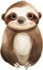 Naklejka premium Watercolor illustration of sloth cartoon character In the style of childish and whimsy isolated.