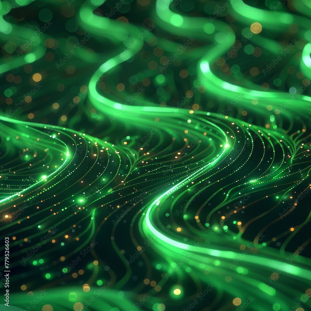 Poster Abstract Green Circuit Board with Glowing Golden Points Background