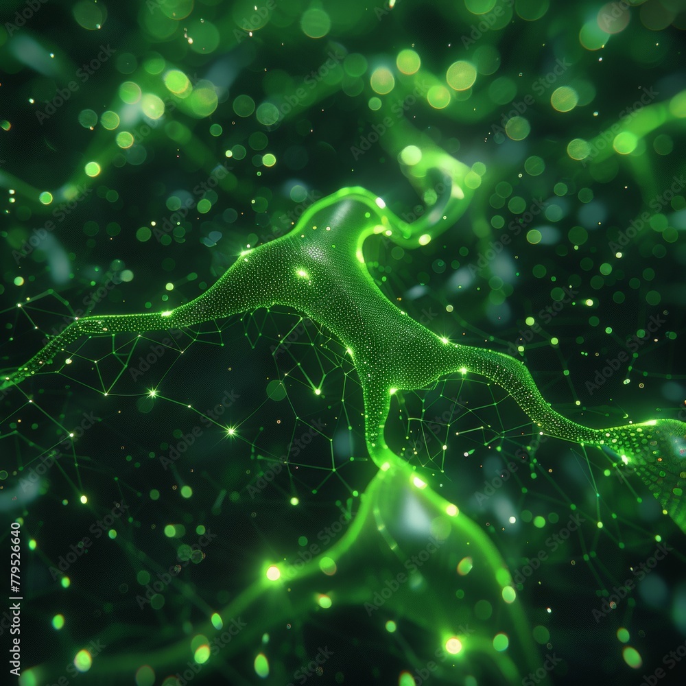 Poster abstract green circuit board with glowing golden points background