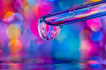 A droplet of water is falling from a glass tube - obrazy, fototapety, plakaty