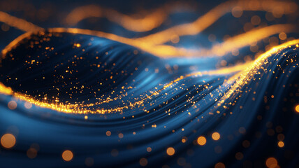 A wave of light and color is shown in the image, with a blue and orange hue - obrazy, fototapety, plakaty