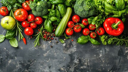 A variety of vegetables including tomatoes, broccoli