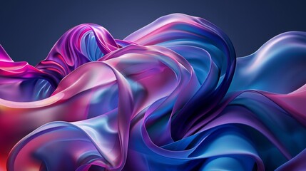 A dynamic abstract background with fluid waves of silk fabric in a mesmerizing blend of blue and purple hues, ideal for creative and luxury design projects.