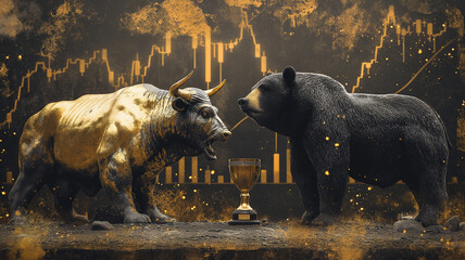 Two bears are fighting over a trophy - obrazy, fototapety, plakaty