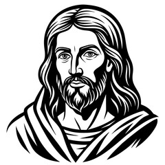 Jesus vector, black Jesus silhouette vector illustration,icon,svg,christian characters,Holiday t shirt,Hand drawn trendy Vector illustration,cross on black background