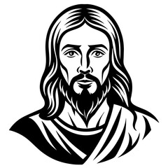 Jesus vector, black Jesus silhouette vector illustration,icon,svg,christian characters,Holiday t shirt,Hand drawn trendy Vector illustration,cross on black background