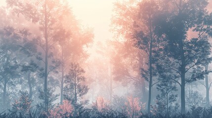 ethereal forest scene shrouded in mist and dappled with soft light provides a magical and mysterious background for storytelling or nature themes.