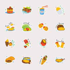 Set of Cuisines and Desserts Flat Stickers  

