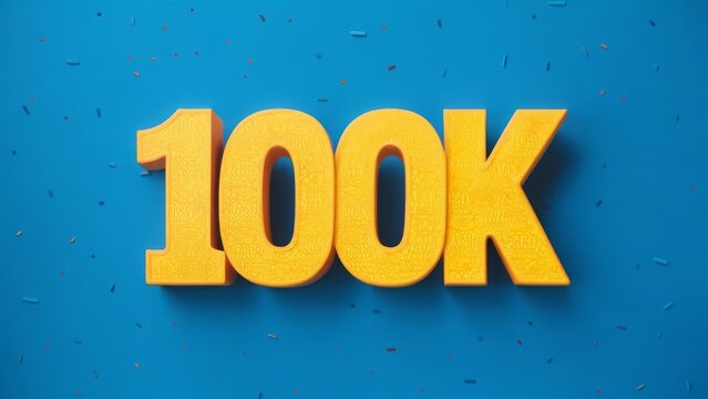 yellow 100k in a blue background