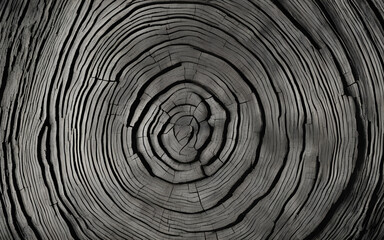 Warm gray cut wood texture. Detailed black and white texture of a felled tree trunk or stump. Rough organic tree rings with close up of end grain