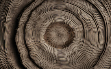 Fototapeta na wymiar Warm gray cut wood texture. Detailed black and white texture of a felled tree trunk or stump. Rough organic tree rings with close up of end grain