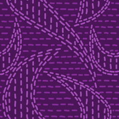 Violet abstract seamless pattern with hand drawn dash lines. Doodle print - 779529089