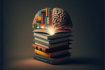 AI generated illustration of an abstract brain full of knowledge due to reading books - obrazy, fototapety, plakaty