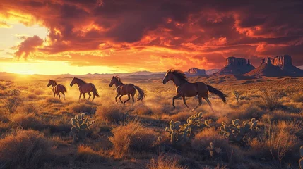 Foto op Canvas Wild Mustangs in the American Southwest Desert © Wirestock
