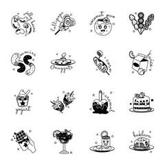 Bundle of Street Food and Confectionery Items Glyph Stickers  

