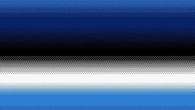 Animated pixel art gradient from dark blue to white color. Looping animation of dithering background.