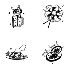 Set of Food Snacks Glyph Stickers  

