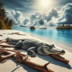 Poster Im Rahmen crocodile on the beach © Randy
