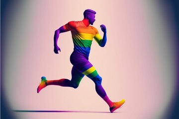 Fototapeta na wymiar AI generated illustration of a football player with a rainbow flag