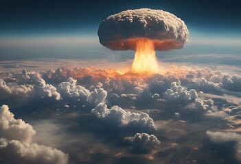an atomic bomb over the sky with clouds above it taken from above - obrazy, fototapety, plakaty