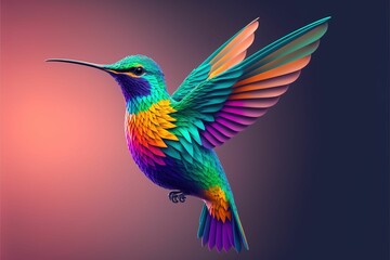 AI generated illustration of a bright colorful exotic hummingbird on a pink background