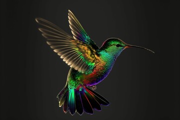 Fototapeta premium AI generated illustration of a bright colorful exotic hummingbird on a dark background