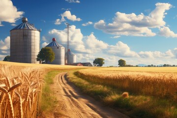 Fototapeta na wymiar Farm Road Cutting Through Wheat Field. Generative AI