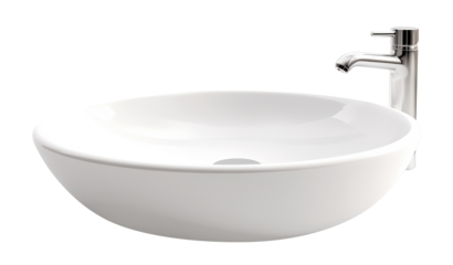 Modern white bathroom vessel sink with faucet, cut out