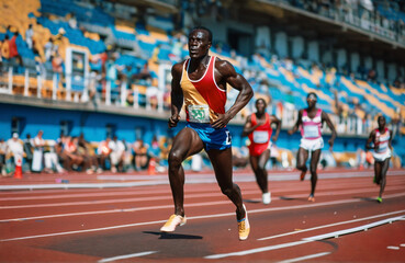 An african man running on a race track.