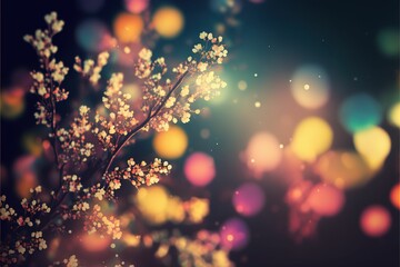 AI generated illustration of a decorative spring bokeh background with flowering branches