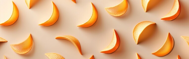 Multiple peeled orange peels arranged in a pile on a white surface