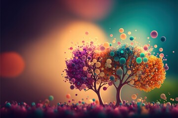 AI generated illustration of abstract colorful trees made of circles - obrazy, fototapety, plakaty