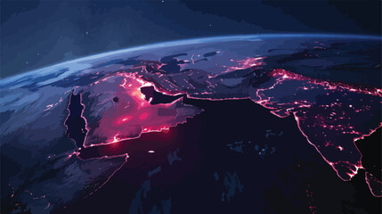 Yemen at night highlighted in red on planet Earth