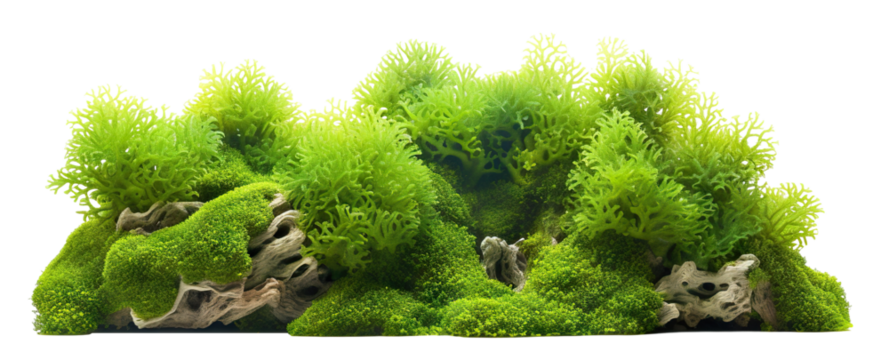 Green aquatic moss coral reef, cut out