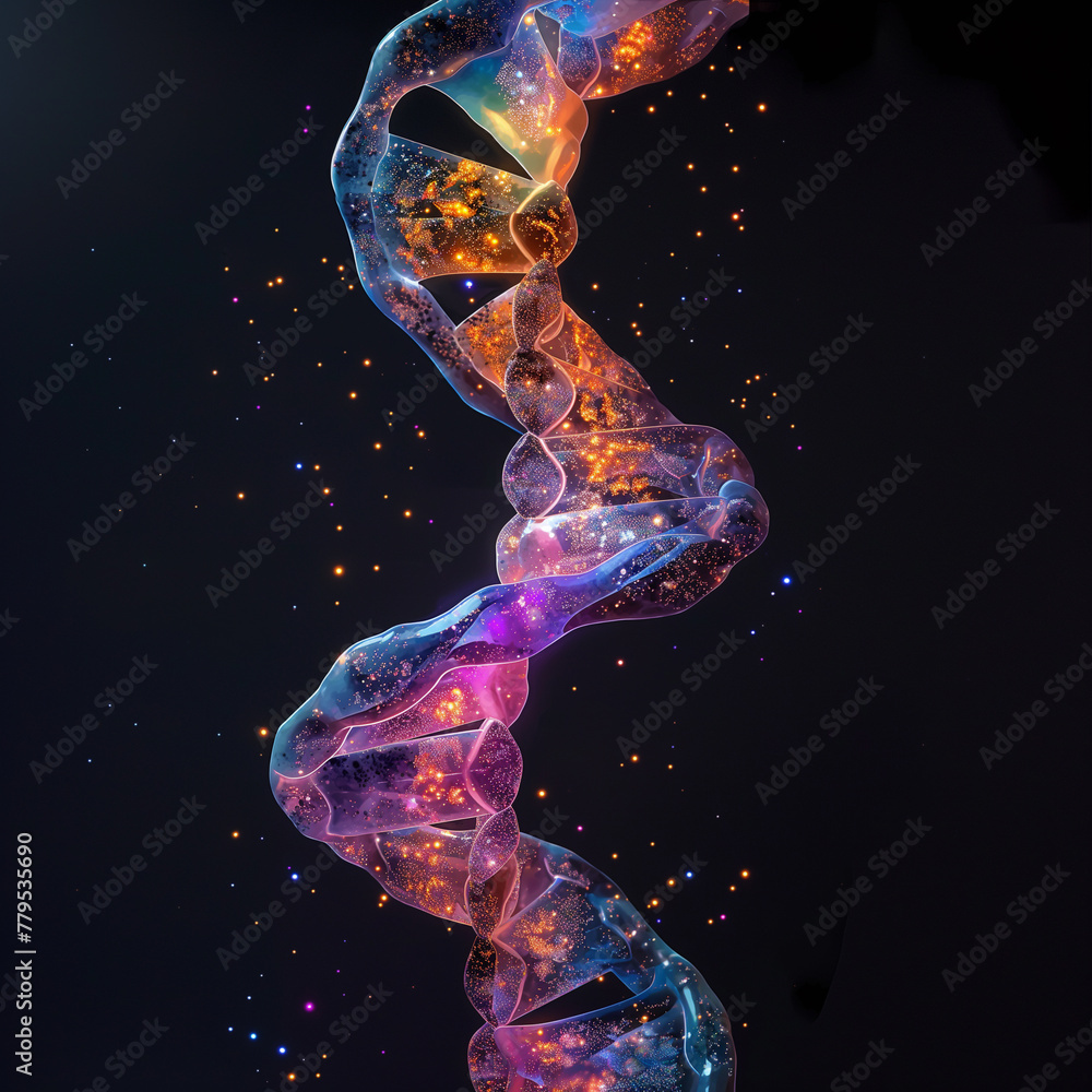 Wall mural a colorful dna strand with a black background