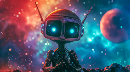 Naklejka premium Extraterrestrial visitor on alien planet