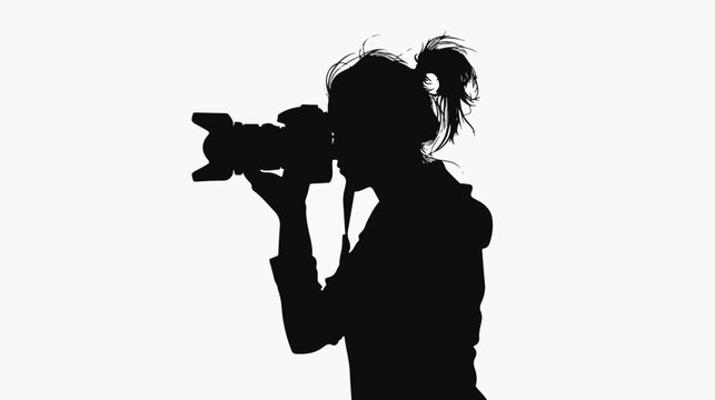 A black silhouette of a female photographer taking photo