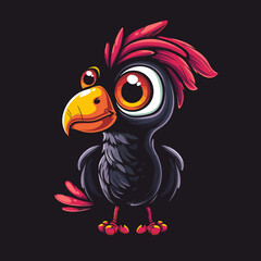Naklejka premium Cute cartoon parrot with big eyes. Vector illustration on black background.