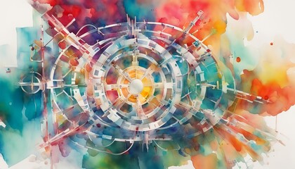 Abstract watercolor painting featuring a colorful radial pattern, ideal for concepts of creativity, art therapy, and backgrounds for vibrant design projects