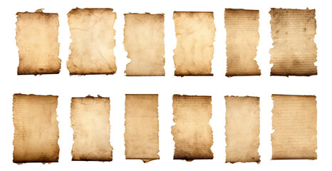 Set of ancient parchment sheets, cut out - obrazy, fototapety, plakaty