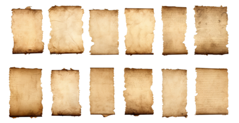 Set of ancient parchment sheets, cut out