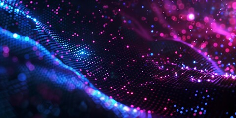 Glowing Digital Particle Waves in Blue and Pink