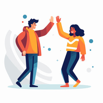 Happy young couple dancing and having fun. Vector illustration in flat style