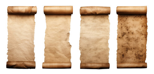 Set of ancient parchment scrolls, cut out - obrazy, fototapety, plakaty