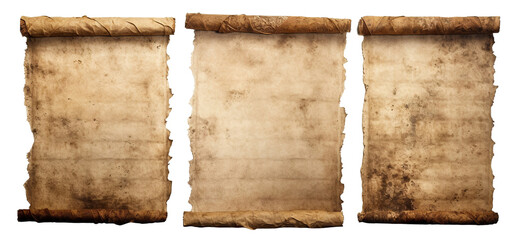 Set of ancient parchment scrolls, cut out