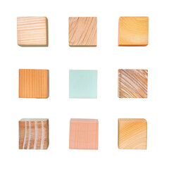 Wooden blocks close up on transparent