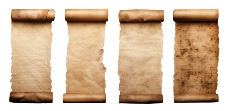 Set of ancient parchment scrolls, cut out