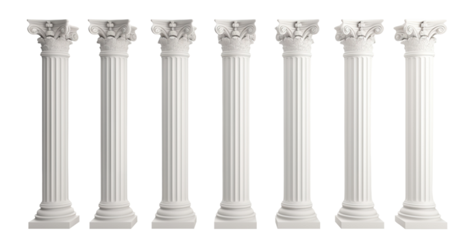 Set of white classic columns, cut out