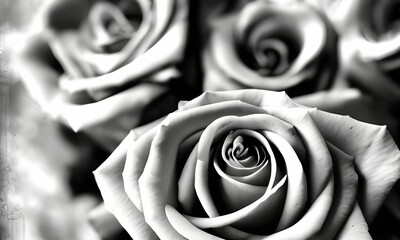 AI generated illustration of grayscale blooming flowers