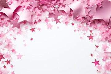 pink stars frame border with blank space in the middle on white background festive concept celebrations backdrop with copy space for text photo or presentation